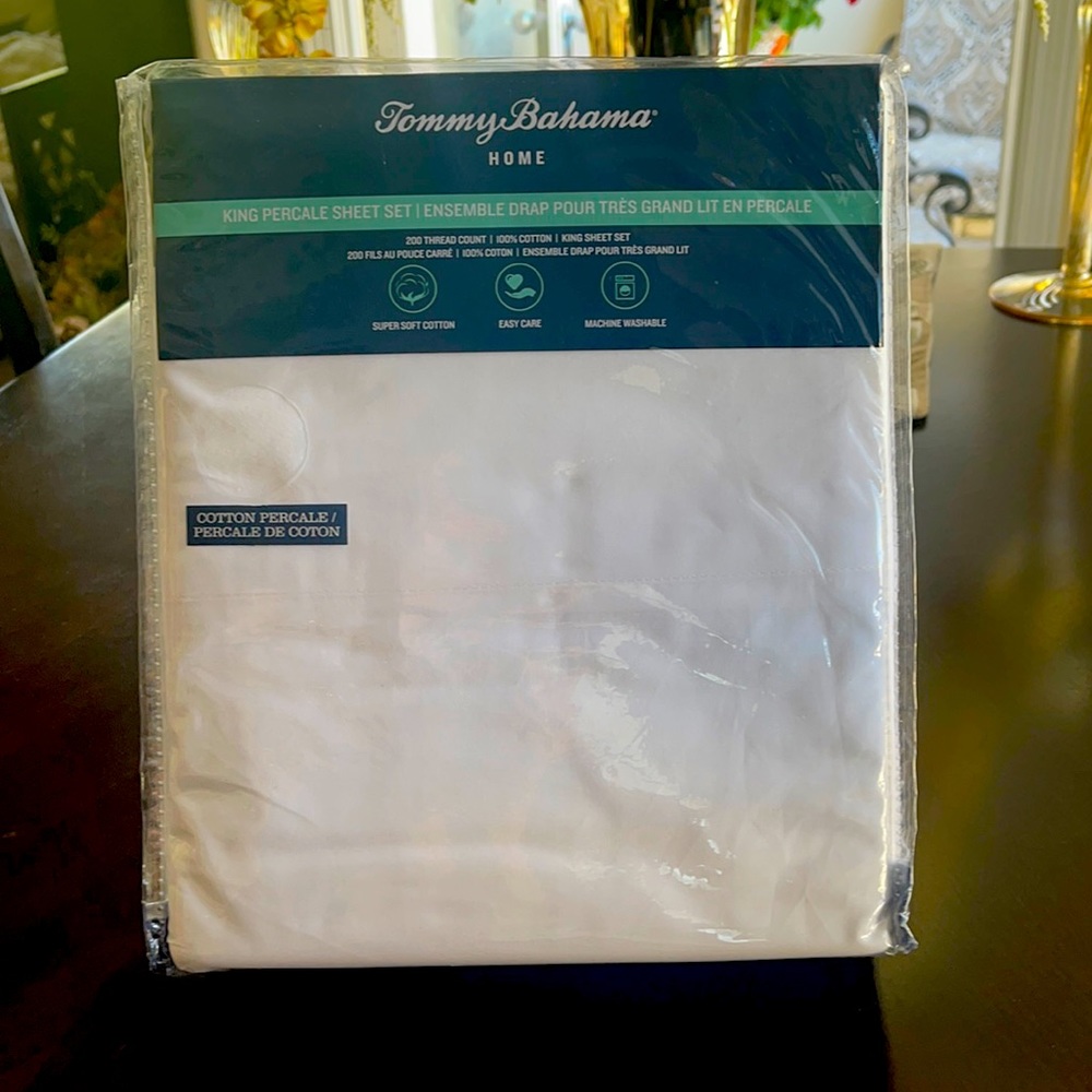 Tommy Bahama Perscale Queen size sheet set 100% cotton Color white